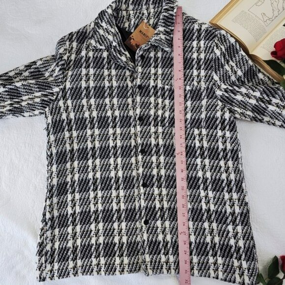Women's Black White Tweed Plaid Jacket Coat Size 3XL Snaps Lined Linen Cotton - Picture 12 of 15